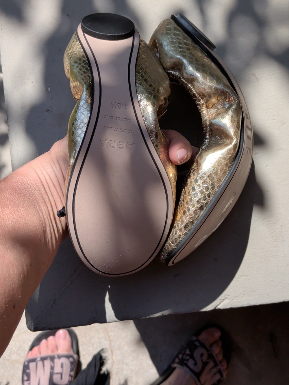 AERA Metallic Gold Ballet Flats with Black Bow - Picture 6 of 7